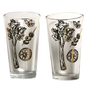 Bloody Mary Tumbler Glasses 17oz Gold Print Celery Olives By American Craft Co